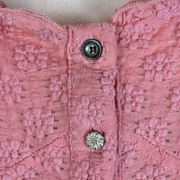 POL Womens Pink‎ Smocked Puff Sleeve Cropped Ruffle Button Top Med Cottagecore - Picture 2 of 10